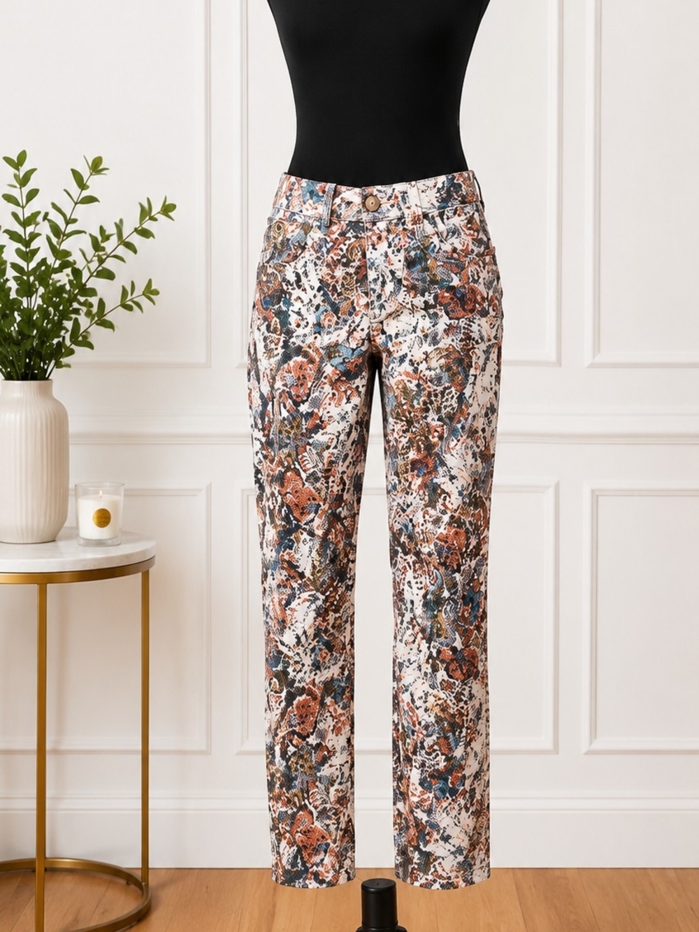 Abstract Floral Straight-Leg Jeans - White Multi